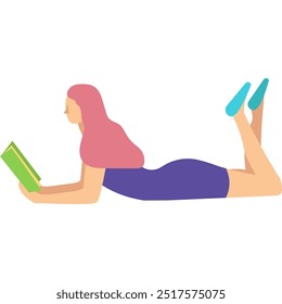 Vector woman lying reading book icon isolated