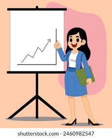 VECTOR OF A WOMAN MAKING A PRESENTATION, DESIGN ELEMENT, FLAT CHARACTER