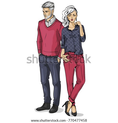 Vector woman and man models