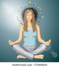 Vector woman meditating in lotus pose