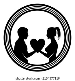 vector woman and men holding love in each other's hands, with striped circles