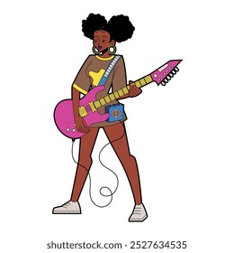 Vetor mulher músico tocando guitarra personagens de desenhos animados Ilustração isolada