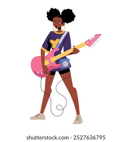 Vetor mulher músico tocando guitarra personagens de desenhos animados Ilustração isolada