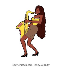 Vetor Mulher Músico Saxofone jazz Banda Personagens de Desenho Animado Ilustração Isolado