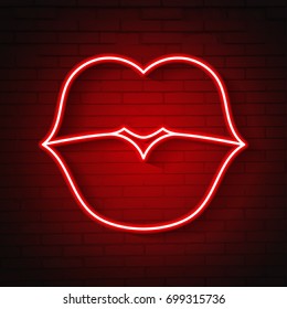 Vector Woman Neon Kiss Lips Retro Illustration.