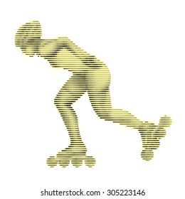 vector woman on skates silhouette. black and white sketch.white background