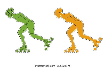 vector woman on skates silhouette. color sketch.white background