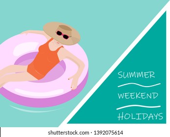 Vector woman on the Swim ring in the pool