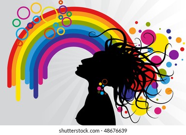 Vector of woman and rainbow