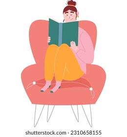 Vector woman reading book in armchair icon