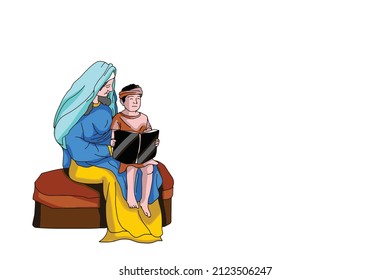 Vector of a woman is reading book with a boy