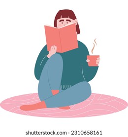 Vector woman reading book on floor icon