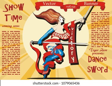 Vector woman ribbon and sword