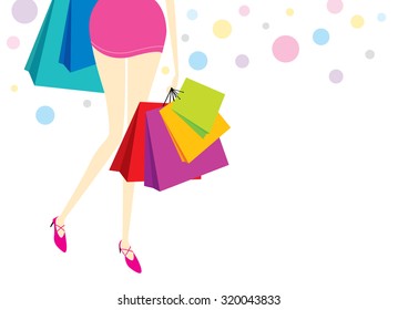 Vector woman with shopping bags on white background