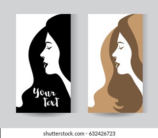 Vector woman silhouette with hair styling for business cards