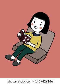 vector of woman sits and read her favorite book