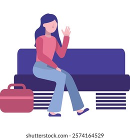 Vector woman sitting in waiting hall room icon