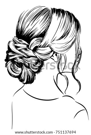 Vector Woman Sketch Elegant Bun Hairstyles Stock Vector 