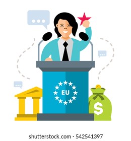 Vector Woman Speaker. Flat style colorful Cartoon illustration.
