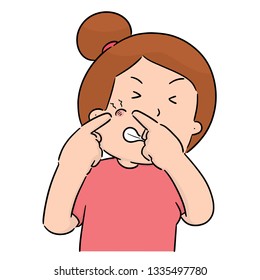 vector of woman squeezing acne