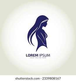 vector of woman stand logo icon lady style vector young girl logo design feminine style. long hair style. isolated blue girl.