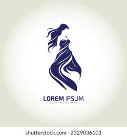 vector of woman standing logo icon lady style vector illustration young girl logo design template illustration feminine style. long hair style. isolated blue girl.