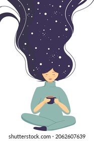 Vector woman with starry hai