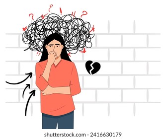 Vector woman with stress mental disorder shocked scared panic anxiety frustrated fear and terrified concept illustration