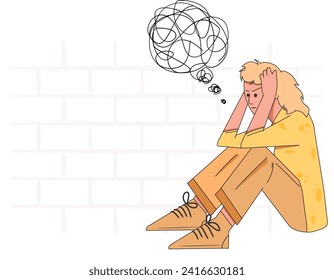 Vector woman with stress mental disorder shocked scared panic anxiety frustrated fear and terrified concept illustration