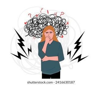 Vector woman with stress mental disorder shocked scared panic anxiety frustrated fear and terrified concept illustration