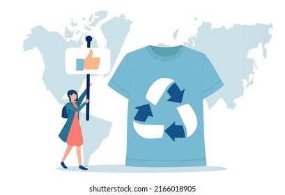 Vector of a woman supporting recycling of the clothes to have less impact on earth resources  svg