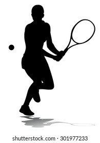 vector woman tennis player . black silhouette on white background