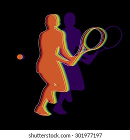 vector woman tennis player . color silhouette on black background