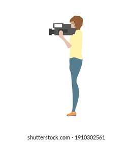 vector woman tv camera operator