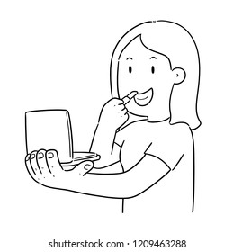 vector of woman using lipstick