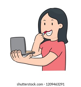 vector of woman using lipstick