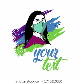 Vektor-Frau mit Maske, eine kraftvolle Abbildung, die einer Korona-Virus-Pandemie gegenübersteht