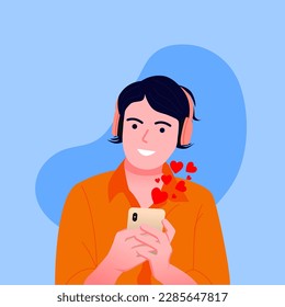 Vector woman using mobile phone flat illustration