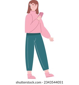 Mujer vector con icono de teléfono móvil en blanco