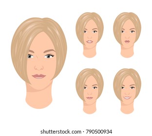 Vector woman with various facial expressions