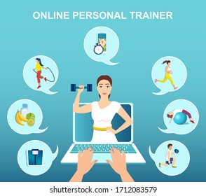 Vector Of A Woman Watching Following Personal Trainer Advice Online