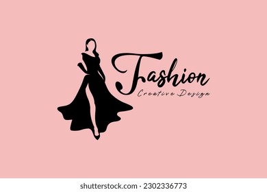 Vector woman in waving dress for logo design of women's clothing boutique shop, fashion, wedding dresses