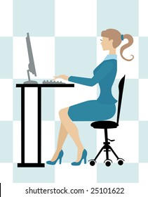 Vector woman work on the computer