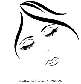 vector woman's face with eyes closed with long lashes
