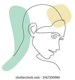 Vector woman's portrait in profile. Style template with abstract female face modern minimalist simple linear style. Surreal vector woman's faces continuous line with abstract background.
