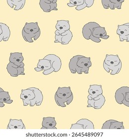 Vector Wombat Seamless Pattern Background for Print Fabric Surface Fashion Wrapping