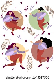 Vector women dialog or conversation. Hand drawn illustration. Flowers backgrounds. International womans day. 