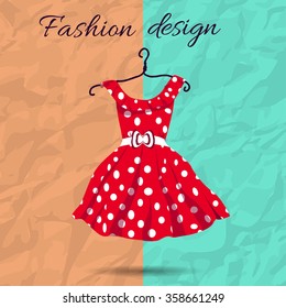 Vector women dress polka dot illustration with background. EPS