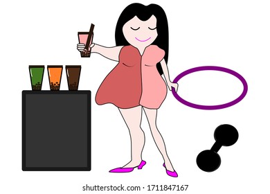 Vector of women and eating and exercise