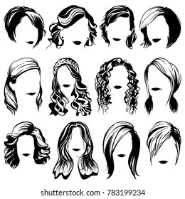 vector women fashion hairstyle high detailed silhouettes